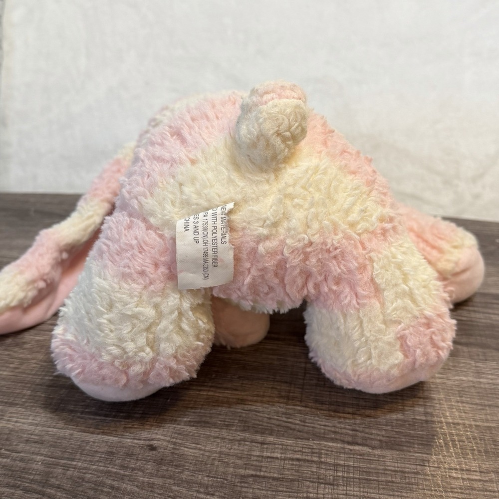 Pink Ribbon White Soft Textured Easter Bunny Plush Striped Rabbit Stuffed Animal - Picture 6 of 9